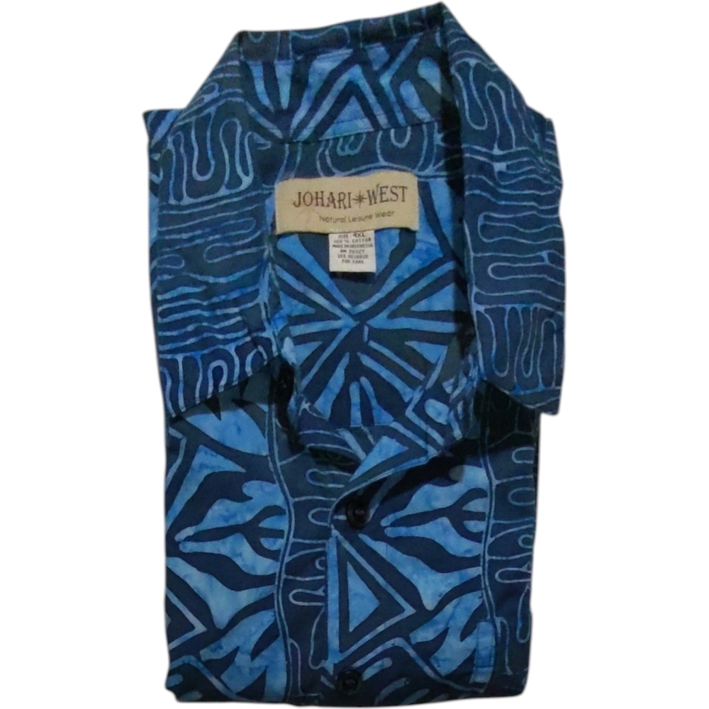 Johari West Hawaiian Shirts Mens 4XL Blue Tropical Short Sleeve Button Up EUC